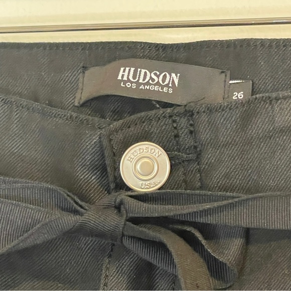 Hudson Womens Paper Bag Waist Black Linen Blend Shorts sz 26 Tie Waist Pockets - Picture 3 of 6